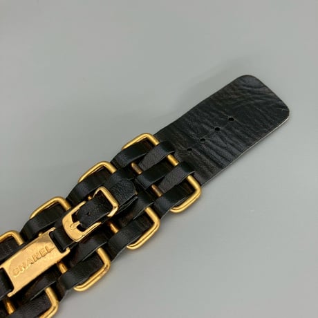 CHANEL (シャネル) ヴィンテージ ロゴ レザー チェーンブレスレット