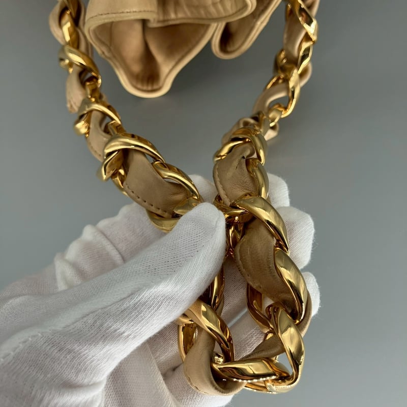 CHANEL (シャネル) ヴィンテージ ラムスキン ココマーク ベージュ 巾着