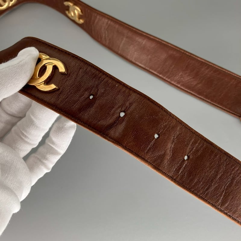 CHANEL (シャネル) ヴィンテージ ラムスキン ココマーク ロゴ ベルト