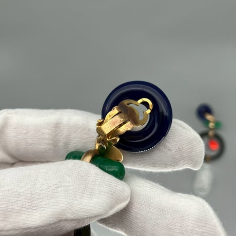 CHANEL (シャネル) ヴィンテージ カラーストーン グリポア ラウンド スイング イヤリング