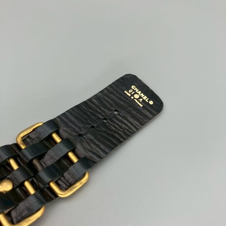 CHANEL (シャネル) ヴィンテージ ロゴ レザー チェーンブレスレット