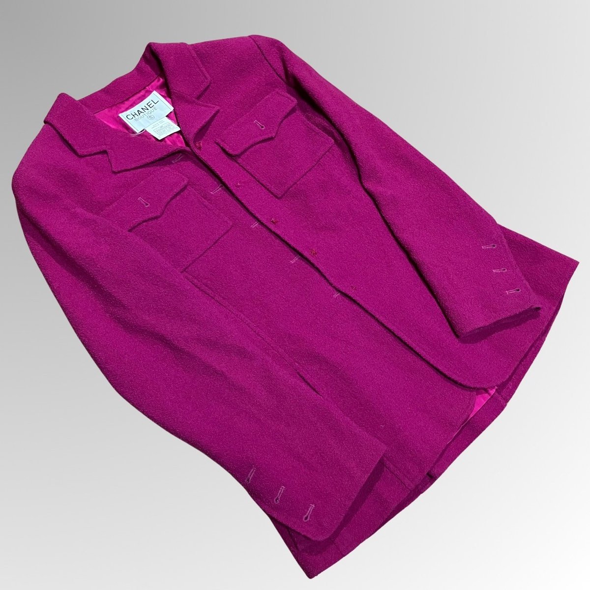 シャネル ウール ジャケット パープル #42 95A ココボタン ヴィンテージ