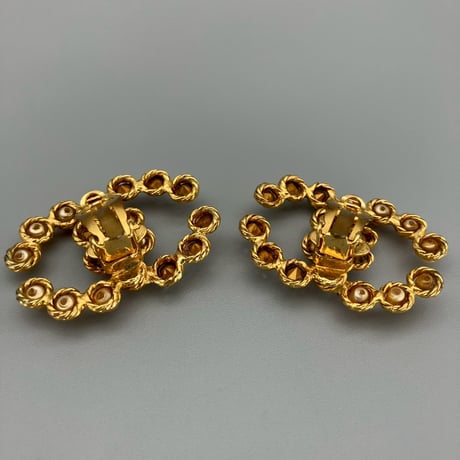 CHANEL (シャネル) ヴィンテージ デカココ ココマーク ラインストーン パール イヤリング