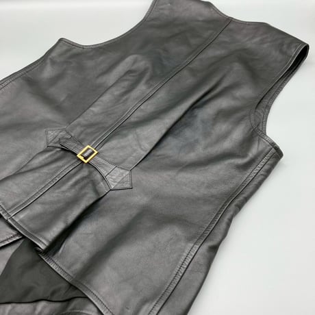 CHANEL (シャネル) ヴィンテージ ラムスキン レザー ロゴボタン ベスト
