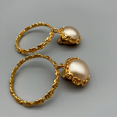 CHANEL (シャネル) ヴィンテージ ココマーク パール サークル スイング イヤリング