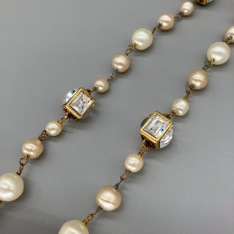 CHANEL (シャネル) ヴィンテージ ラインストーン パール ロングネックレス
