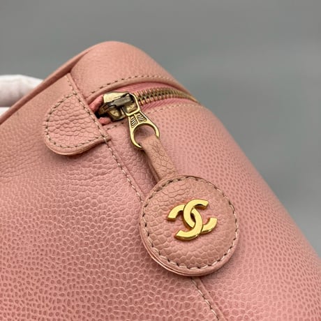 CHANEL (シャネル) ヴィンテージ デカココ ココマーク キャビアスキン ピンク ハンドバッグ バニティ
