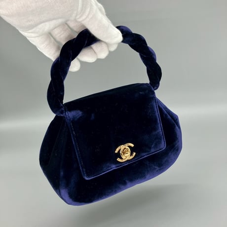 CHANEL (シャネル) ヴィンテージ ベロア ベルベット ツイスト ターンロック ココマーク ハンドバッグ