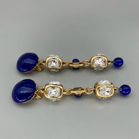 CHANEL (シャネル) ヴィンテージ カラーストーン グリポア ラインストーン スイング イヤリング