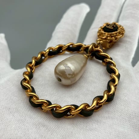 CHANEL (シャネル) ヴィンテージ ココマーク パール サークル スイング イヤリング