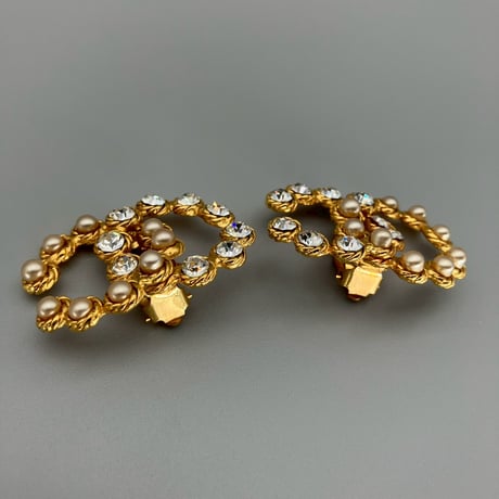 CHANEL (シャネル) ヴィンテージ デカココ ココマーク ラインストーン パール イヤリング