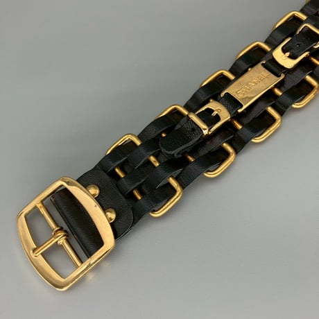 CHANEL (シャネル) ヴィンテージ ロゴ レザー チェーンブレスレット