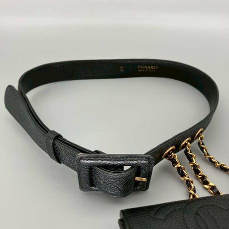 CHANEL (シャネル) ヴィンテージ キャビアスキン マルチポーチ ココマーク ベルト