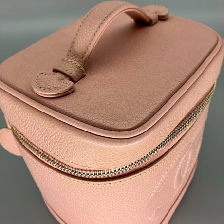 CHANEL (シャネル) ヴィンテージ デカココ ココマーク キャビアスキン ピンク ハンドバッグ バニティ