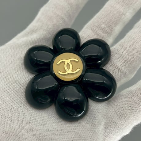 CHANEL (シャネル) ヴィンテージ カメリア ココマーク ブラック ブローチ