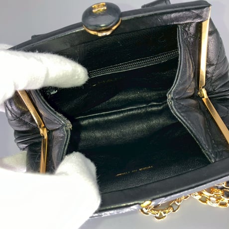 CHANEL (シャネル) ヴィンテージ ラムスキン がま口 ココマーク フリンジ ウエストバッグ