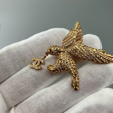 CHANEL (シャネル) ヴィンテージ イーグル ココマーク ラインストーン ブローチ