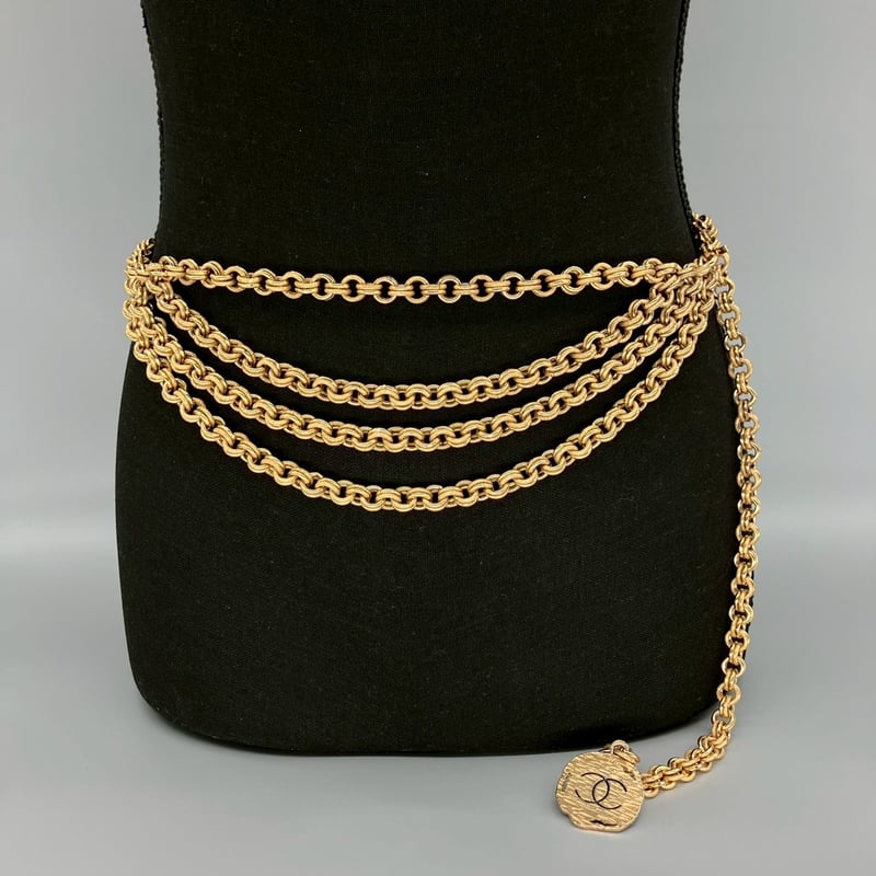 9EM107 CHANEL シャネル クリア チェーンベルト ヴィンテージ CHANEL (シャネル) ヴィンテージ 4連チェーン ココマーク チェーン