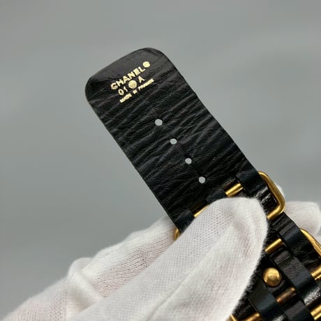 CHANEL (シャネル) ヴィンテージ ロゴ レザー チェーンブレスレット