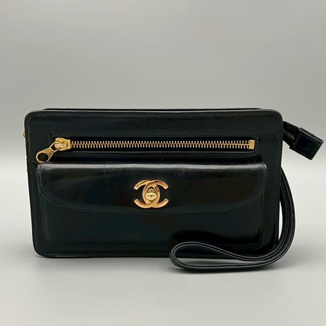 CHANEL (シャネル) ヴィンテージ ターンロック ココマーク レザー クラッチバッグ ハンドバッグ