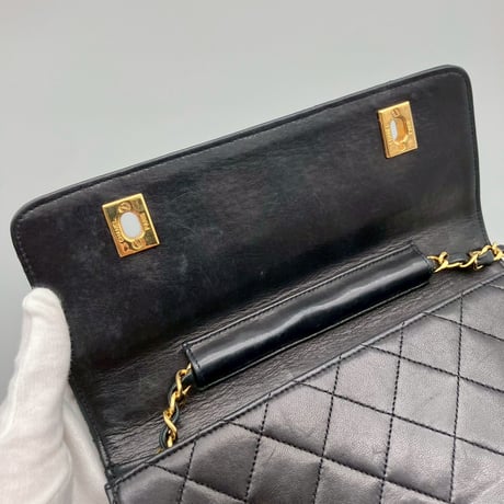 CHANEL (シャネル) ヴィンテージ ダブルターンロック ココマーク ラムスキン ハンドバッグ ショルダーバッグ