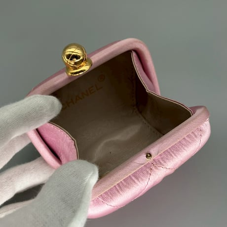 CHANEL (シャネル) ヴィンテージ サテン マトラッセ ピンク ミニポーチ ハンドバッグ