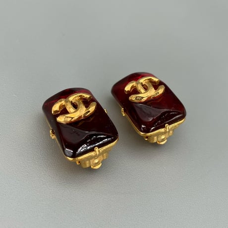 CHANEL (シャネル) ヴィンテージ カラーストーン グリポア ココマーク イヤリング