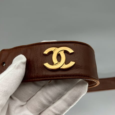 CHANEL (シャネル) ヴィンテージ ラムスキン ココマーク ロゴ ベルト
