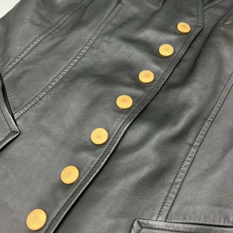 CHANEL (シャネル) ヴィンテージ ラムスキン レザー ロゴボタン ベスト