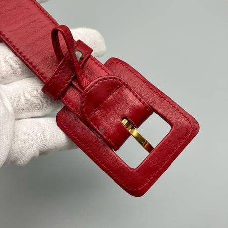 CHANEL (シャネル) ヴィンテージ ラムスキン トリプルココマーク ターンロック レッド ウエストバッグ