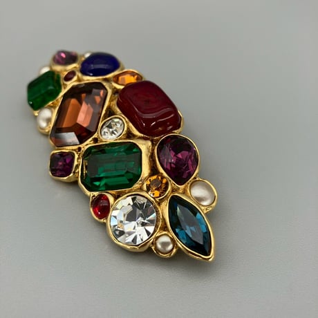 CHANEL (シャネル) ヴィンテージ カラーストーン グリポア ラインストーン パール ブローチ
