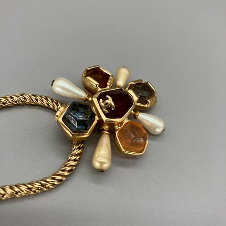 CHANEL (シャネル) ヴィンテージ カラーストーン グリポア パール ココマーク ネックレス