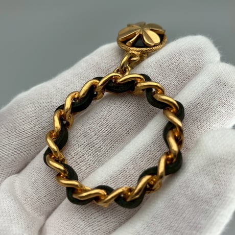 CHANEL (シャネル) ヴィンテージ クローバー 四葉 レザー スイング イヤリング