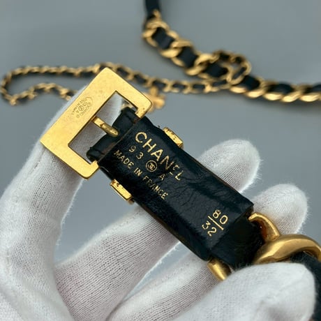 CHANEL (シャネル) ヴィンテージ クローバー ロゴ レザー チェーン ベルト
