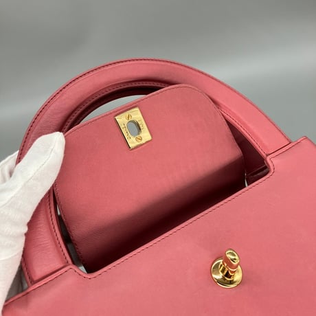 CHANEL (シャネル) ヴィンテージ ターンロック ココマーク ケリー ピンク ハンドバッグ