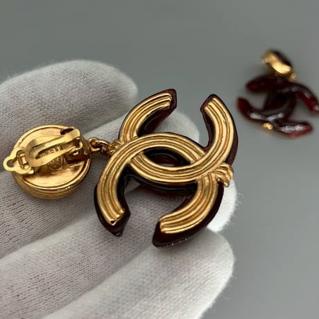 CHANEL (シャネル) ヴィンテージ グリポア カラーストーン デカココ ココマーク スイング イヤリング