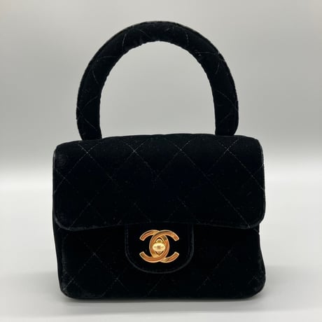 CHANEL (シャネル) ヴィンテージ 親子バッグ マトラッセ ベロア ベルベット ターンロック ミニハンドバッグ