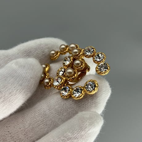 CHANEL (シャネル) ヴィンテージ デカココ ココマーク ラインストーン パール イヤリング