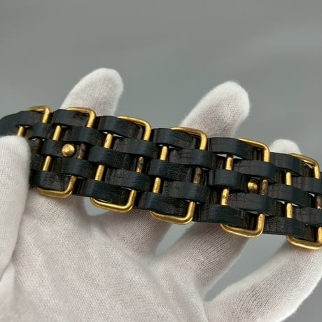 CHANEL (シャネル) ヴィンテージ ロゴ レザー チェーンブレスレット