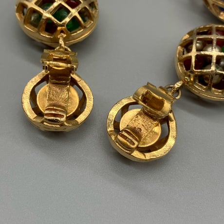 CHANEL (シャネル) ヴィンテージ かご カラーストーン グリポア スイング イヤリング