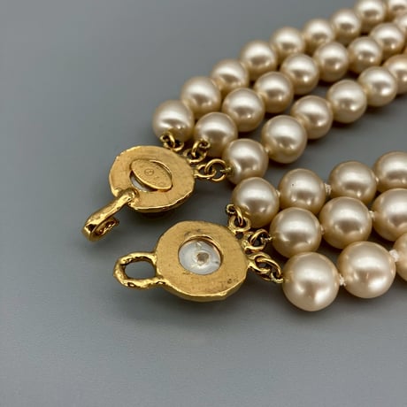 CHANEL (シャネル) ヴィンテージ ココマーク パール 三連 ネックレス