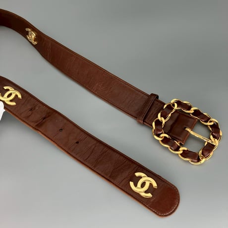 CHANEL (シャネル) ヴィンテージ ラムスキン ココマーク ロゴ ベルト