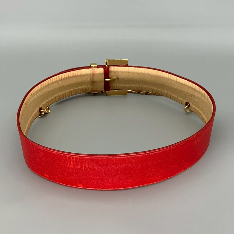 CHANEL ヴィンテージ 赤 チェーンベルト ココマーク  レザー CHANEL (シャネル) ヴィンテージ ココマーク ロゴ チェーン ベルト