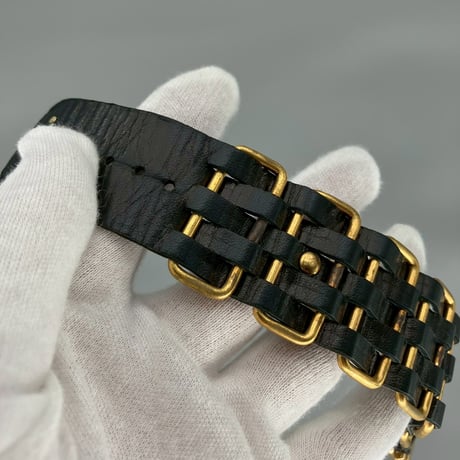 CHANEL (シャネル) ヴィンテージ ロゴ レザー チェーンブレスレット