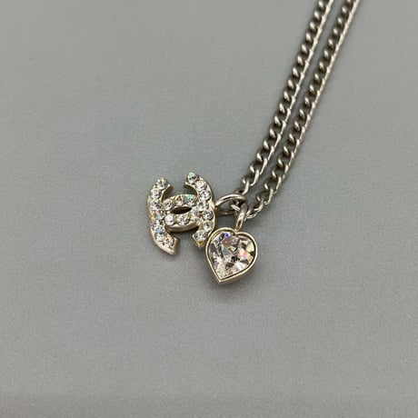 CHANEL (シャネル) ヴィンテージ ラインストーン ココマーク ハート ネックレス
