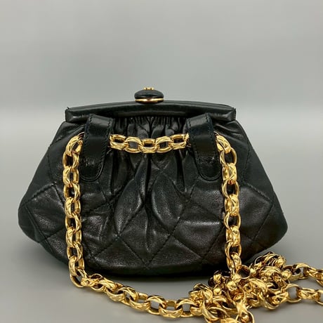 CHANEL (シャネル) ヴィンテージ ラムスキン がま口 ココマーク フリンジ ウエストバッグ