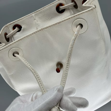 CHANEL (シャネル) ヴィンテージ べっ甲 ターンロック ココマーク ホワイト リュックサック バックパック