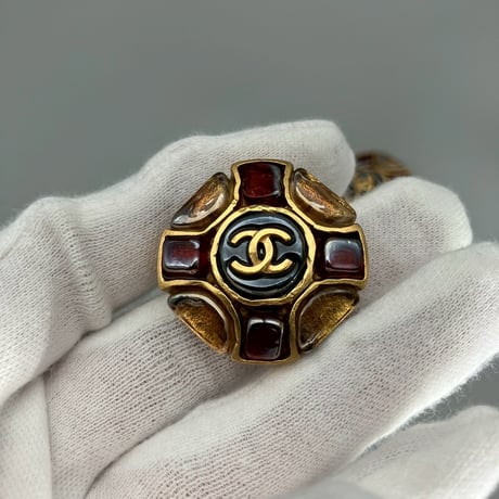 CHANEL (シャネル) ヴィンテージ カラーストーン グリポア ココマーク イヤリング