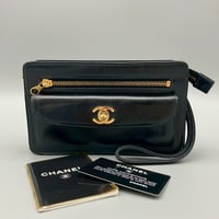 CHANEL (シャネル) ヴィンテージ ターンロック ココマーク レザー クラッチバッグ ハンドバッグ