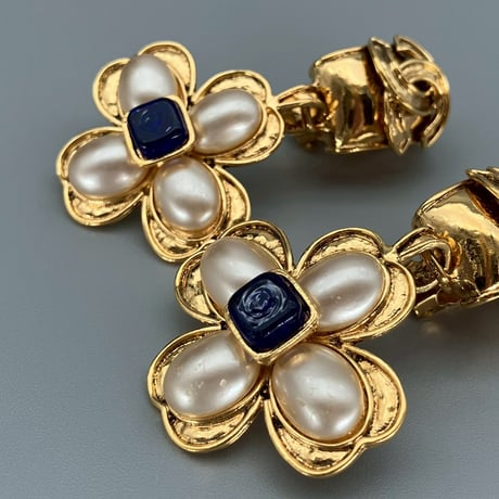 CHANEL (シャネル) ヴィンテージ グリポア カラーストーン パール ココマーク スイング イヤリング